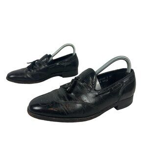 Vintage Florsheim Black Leather Tassel Loafers 6.5D Men's Formal Dress Shoes